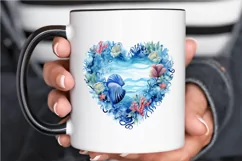 Ocean Heart Watercolor Sublimation PNG Clipart Product Image 3