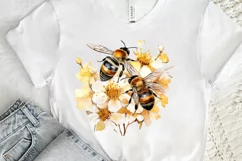 Bee and Flowers Watercolor PNG Clipart Product Image 3