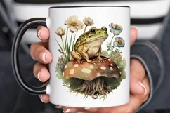Watercolor Vintage Cute Floral Frog on a Mushroom PNG Clipa Product Image 3