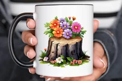 Flowers On Tree Stump Watercolor PNG Clipart Product Image 3
