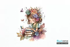 Watercolor Cute Bookworm Fairy PNG Clipart Product Image 1
