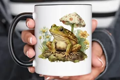 Watercolor Vintage Cute Floral Frog on a Mushroom PNG Clipa Product Image 3