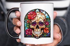 Flower Skull Stained Glass Sublimation PNG Clipart Product Image 3