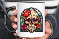 Flower Skull Stained Glass Sublimation PNG Clipart Product Image 3