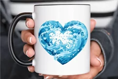 Ocean Heart Watercolor Sublimation PNG Clipart Product Image 3