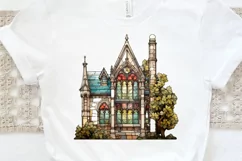 Stained Glass Old Building Sublimation PNG Clipart Product Image 3