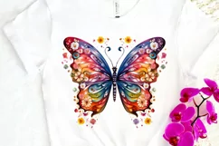 Rainbow Butterfly and Flowers PNG Clipart Product Image 3