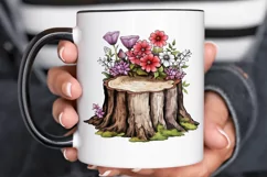 Flowers On Tree Stump Watercolor PNG Clipart Product Image 3