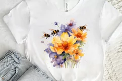 Bee and Flowers Watercolor PNG Clipart Product Image 3