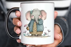 Watercolor Cute Elephant Grandma png clipart Product Image 3