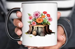 Flowers On Tree Stump Watercolor PNG Clipart Product Image 3