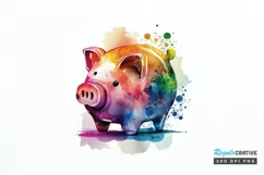 Watercolor Piggy Bank PNG Clipart Product Image 1