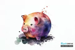 Watercolor Piggy Bank PNG Clipart Product Image 1