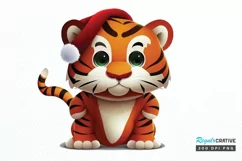 Watercolor Christmas Cute Tiger PNG Clipart Product Image 1