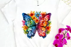Rainbow Butterfly and Flowers PNG Clipart Product Image 3
