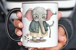 Watercolor Cute Elephant Grandma png clipart Product Image 3