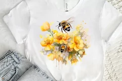 Bee and Flowers Watercolor PNG Clipart Product Image 3