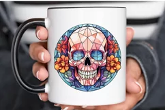 Flower Skull Stained Glass Sublimation PNG Clipart Product Image 3