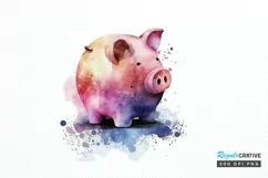 Watercolor Piggy Bank PNG Clipart Product Image 1
