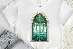 Emerald Stained Glass Arched Window PNG Clipart Product Image 3