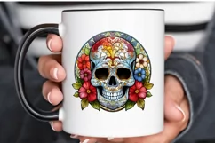 Flower Skull Stained Glass Sublimation PNG Clipart Product Image 3