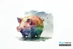 Watercolor Piggy Bank PNG Clipart Product Image 1
