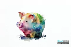 Watercolor Piggy Bank PNG Clipart Product Image 1