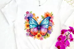 Rainbow Butterfly and Flowers PNG Clipart Product Image 3