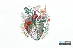 Watercolor Anatomical Floral Heart PNG Clipart Product Image 1
