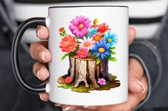 Flowers On Tree Stump Watercolor PNG Clipart Product Image 3