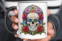 Flower Skull Stained Glass Sublimation PNG Clipart Product Image 3