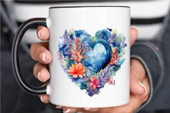 Ocean Heart Watercolor Sublimation PNG Clipart Product Image 3