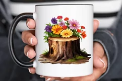 Flowers On Tree Stump Watercolor PNG Clipart Product Image 3