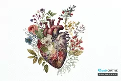 Watercolor Anatomical Floral Heart PNG Clipart Product Image 1