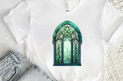 Emerald Stained Glass Arched Window PNG Clipart Product Image 3