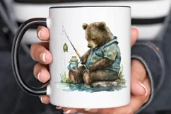 Watercolor Daddy Bear Fishing png clipart Product Image 3