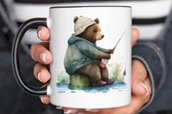 Watercolor Daddy Bear Fishing png clipart Product Image 3