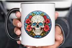 Flower Skull Stained Glass Sublimation PNG Clipart Product Image 3