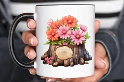 Flowers On Tree Stump Watercolor PNG Clipart Product Image 3