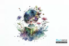 Watercolor Cute Bookworm Fairy PNG Clipart Product Image 1