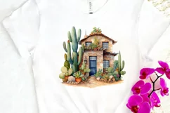 Cactus House Watercolor Sublimation PNG Clipart Product Image 3