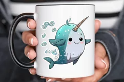 Cute Kawaii Narwhal Sticker PNG Clipart Product Image 3