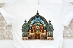 Stained Glass Old Building Sublimation PNG Clipart Product Image 3
