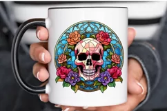 Flower Skull Stained Glass Sublimation PNG Clipart Product Image 3