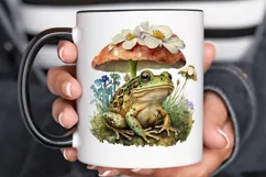 Watercolor Vintage Cute Floral Frog on a Mushroom PNG Clipa Product Image 3