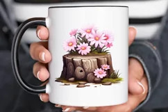 Flowers On Tree Stump Watercolor PNG Clipart Product Image 3