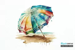 Watercolor Beach Umbrella PNG Clipart Product Image 1