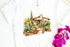 Cactus House Watercolor Sublimation PNG Clipart Product Image 3