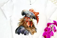 Rooster Pirate Watercolor Sublimation PNG Clipart Product Image 3