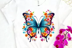 Rainbow Butterfly and Flowers PNG Clipart Product Image 3